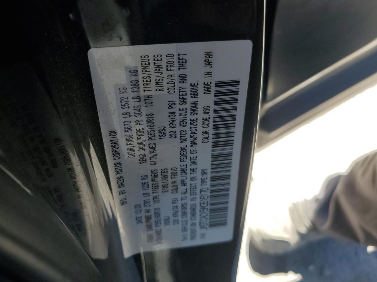 2021 Mazda Cx-9 Touring VIN: JM3TCACY5M0516170 Lot: 92304685