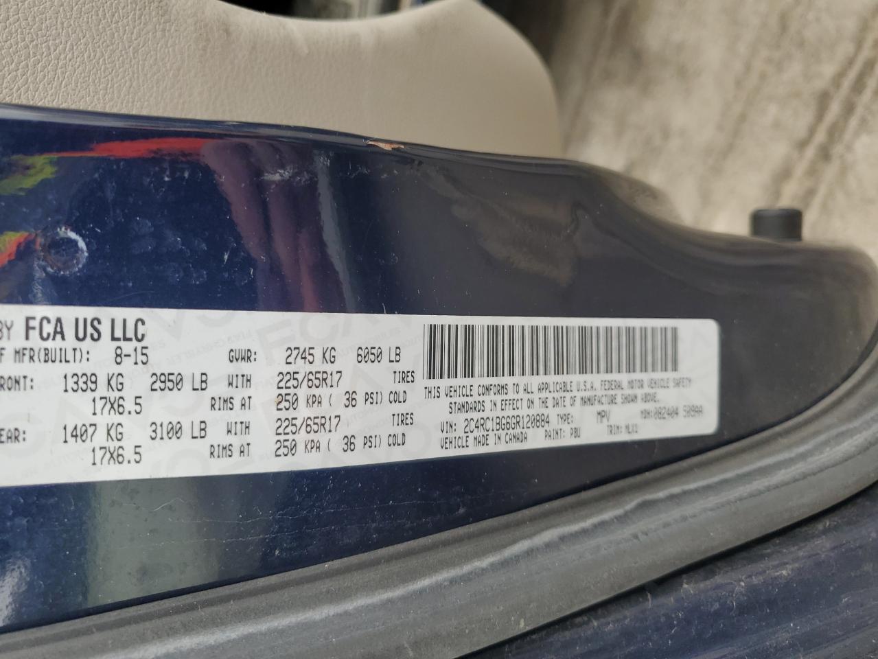 2016 Chrysler Town & Country Touring VIN: 2C4RC1BG6GR120884 Lot: 91612525