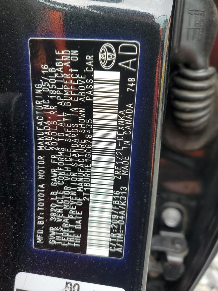 2016 Toyota Corolla L VIN: 2T1BURHE1GC678435 Lot: 92605455