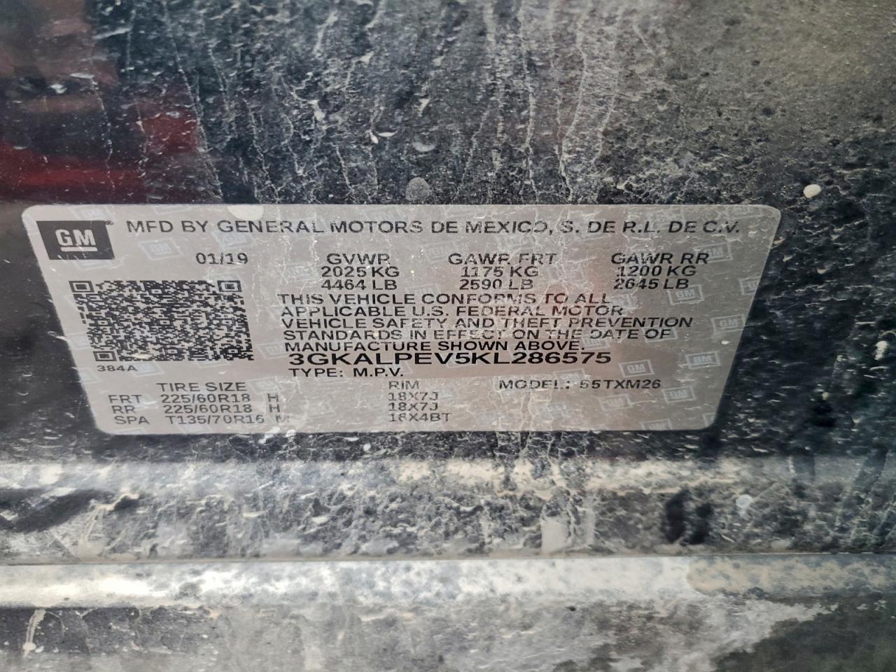 2019 GMC Terrain Slt VIN: 3GKALPEV5KL286575 Lot: 93267905