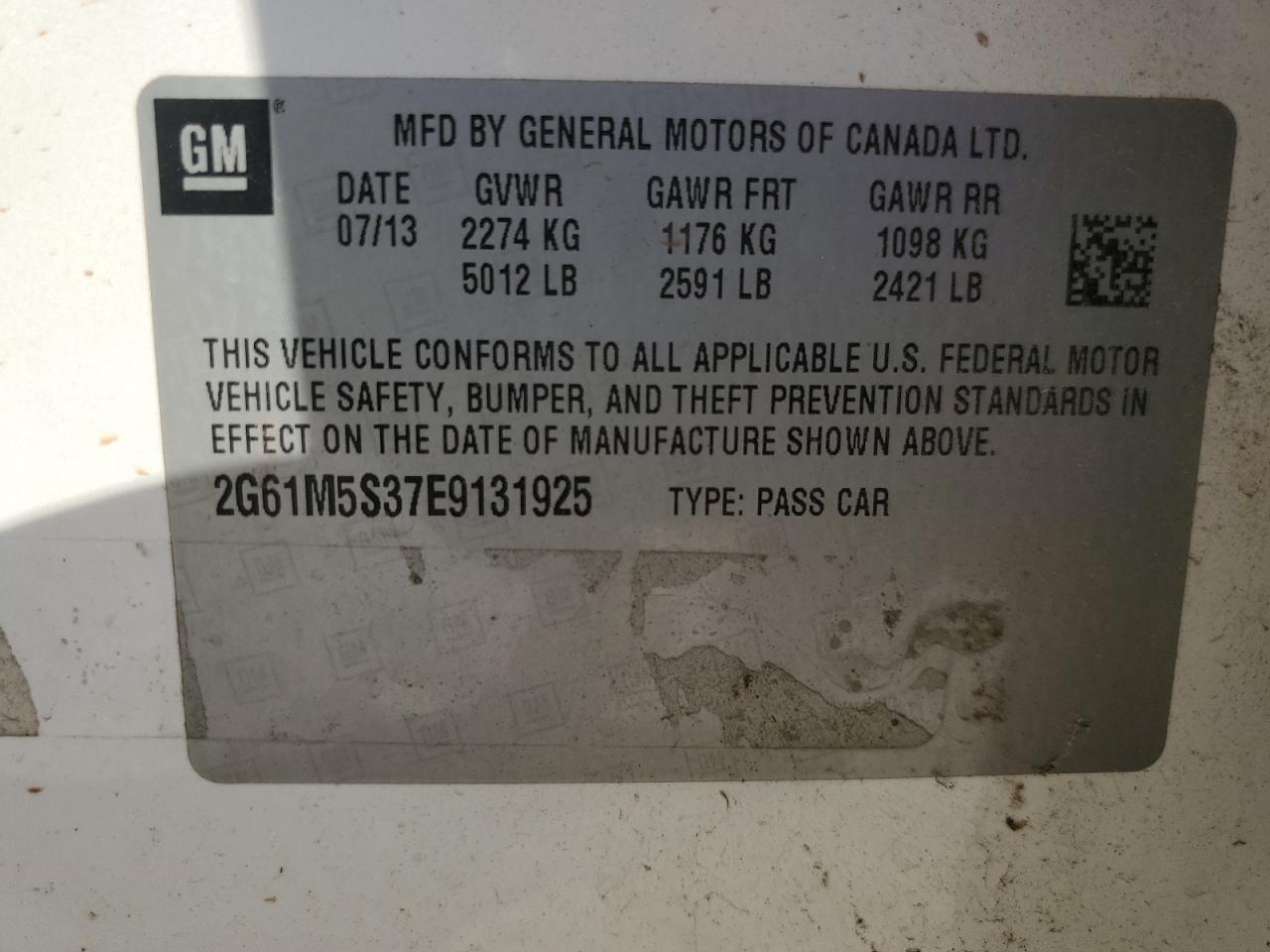 2014 Cadillac Xts Luxury Collection VIN: 2G61M5S37E9131925 Lot: 93028805