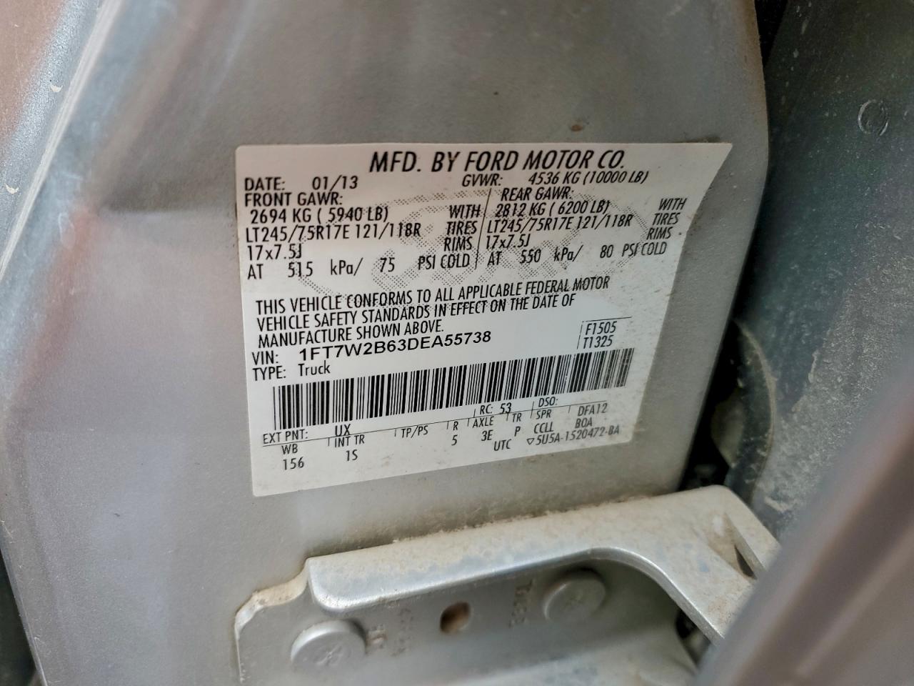 2013 Ford F250 Super Duty VIN: 1FT7W2B63DEA55738 Lot: 93899905