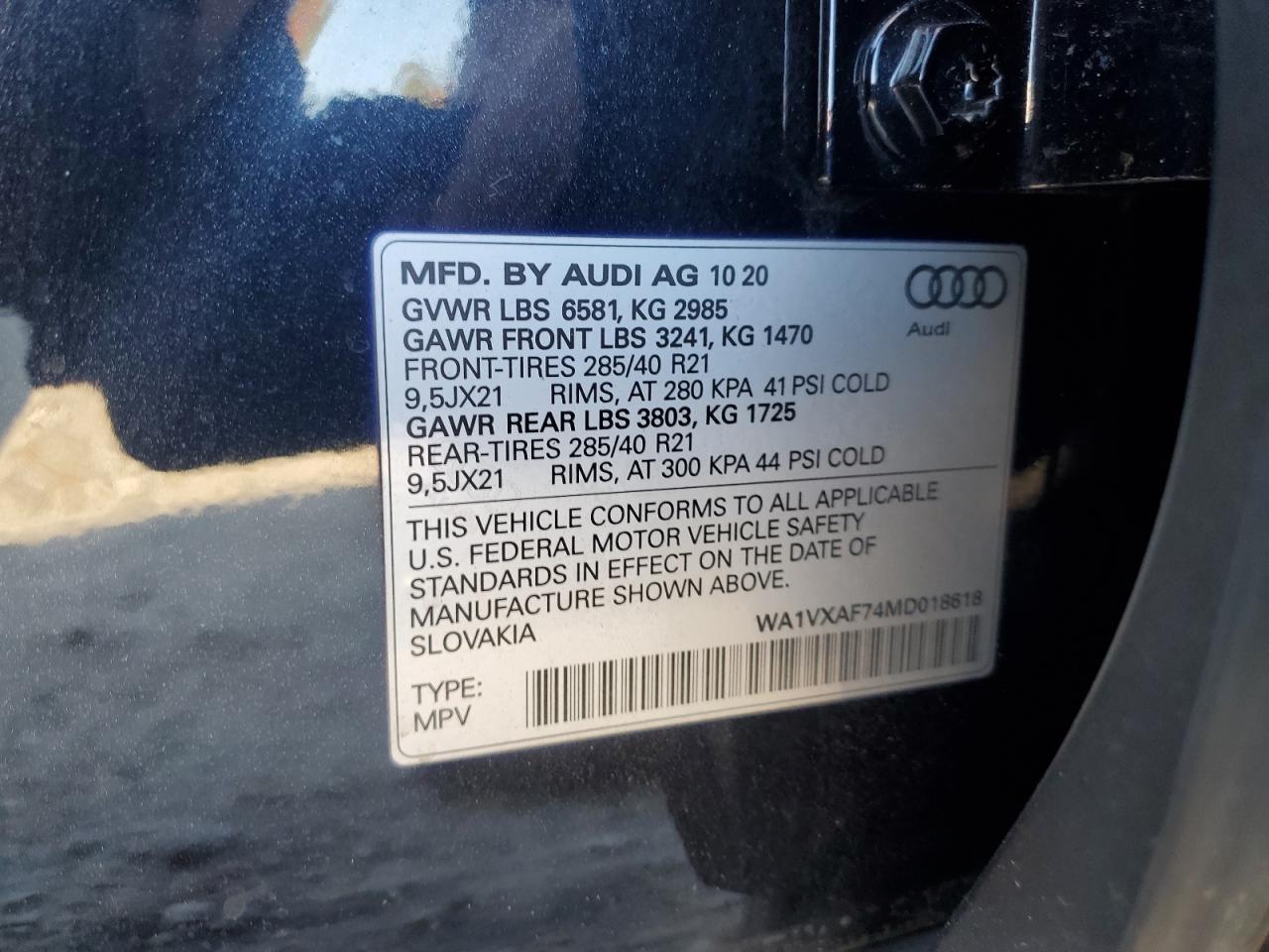 2021 Audi Q7 Prestige VIN: WA1VXAF74MD018618 Lot: 92253585