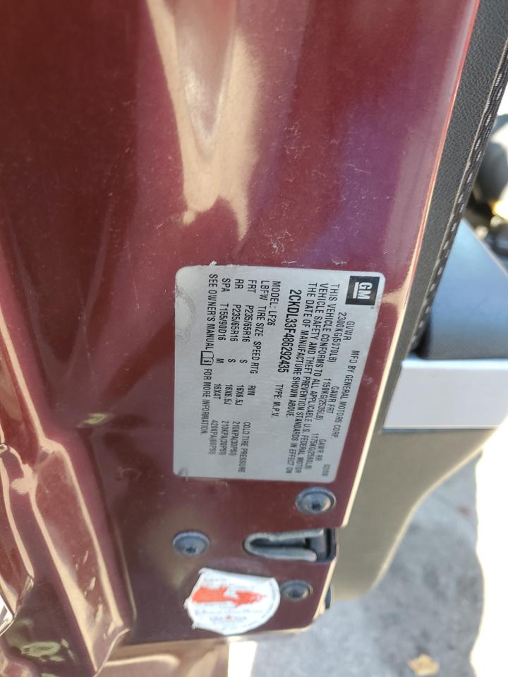 2008 Pontiac Torrent VIN: 2CKDL33F486292435 Lot: 92872725