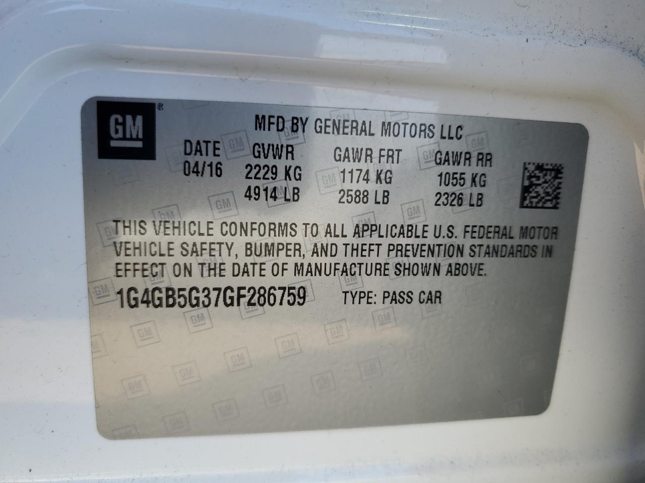 2016 Buick Lacrosse VIN: 1G4GB5G37GF286759 Lot: 93215595