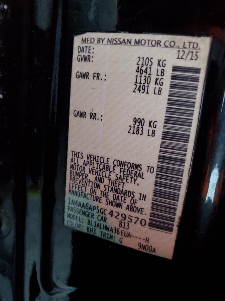 2016 Nissan Maxima 3.5S VIN: 1N4AA6AP5GC429570 Lot: 92943405