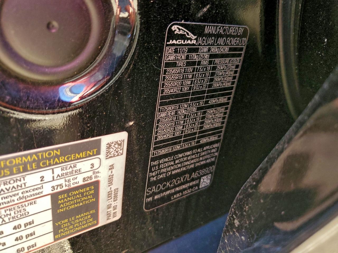 2020 Jaguar F-Pace Prestige VIN: SADCK2GX7LA638920 Lot: 93822155