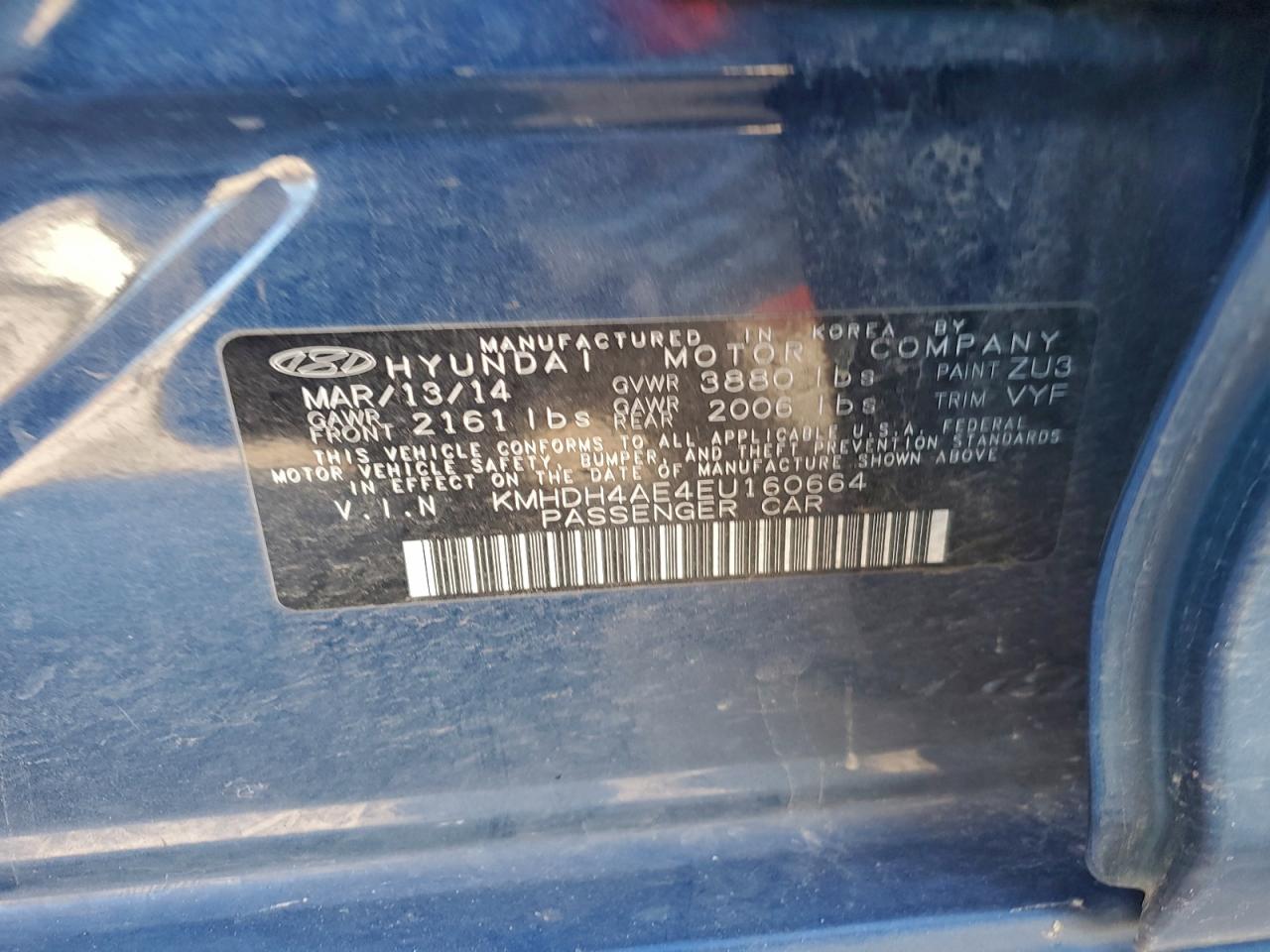 2014 Hyundai Elantra Se VIN: KMHDH4AE4EU160664 Lot: 94213835