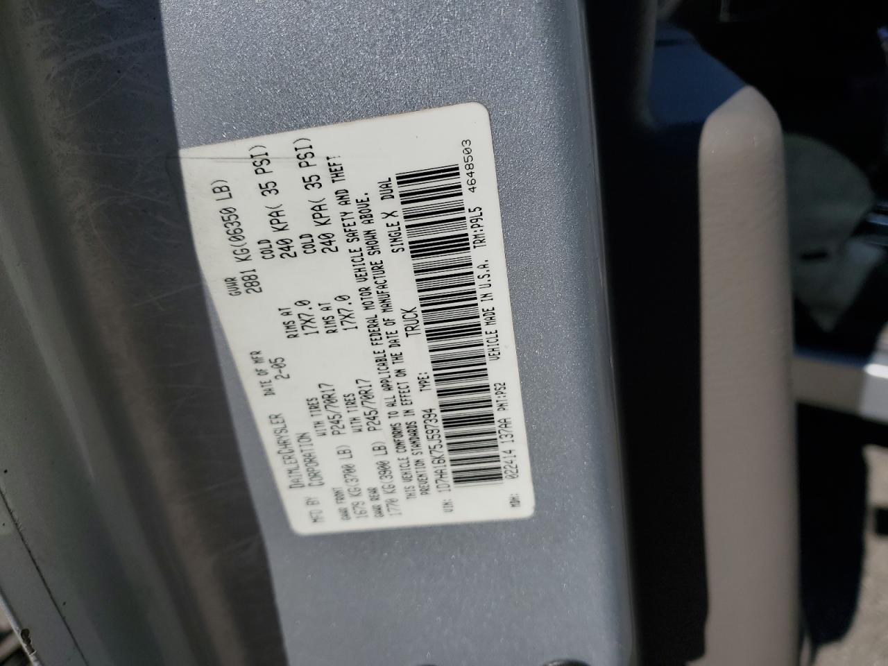 2005 Dodge Ram 1500 St VIN: 1D7HA16K75J597394 Lot: 92236875