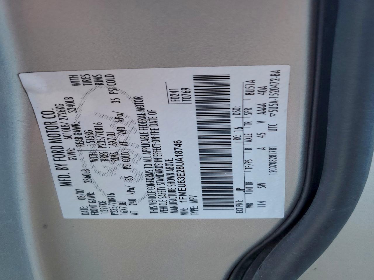 2008 Ford Explorer Xlt VIN: 1FMEU63E28UA18746 Lot: 94581355