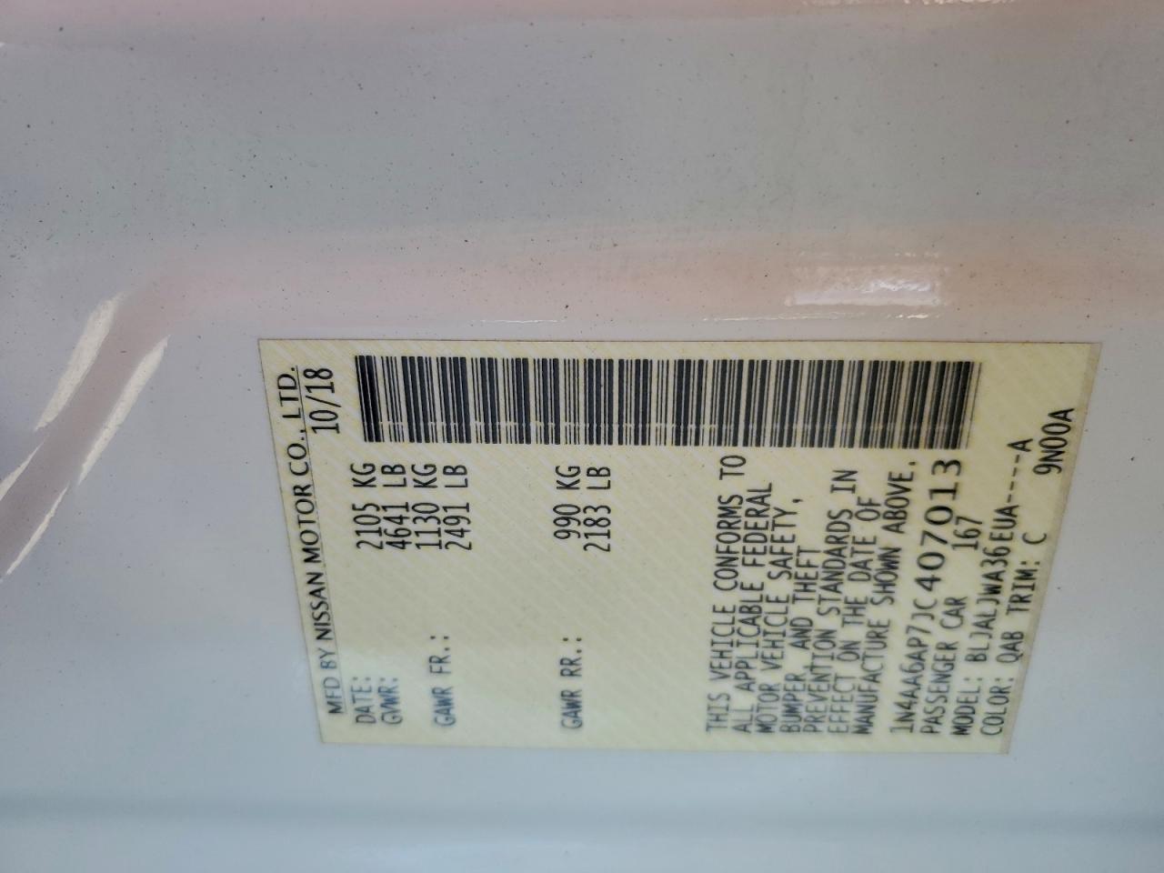 2018 Nissan Maxima 3.5S VIN: 1N4AA6AP7JC407013 Lot: 91188395