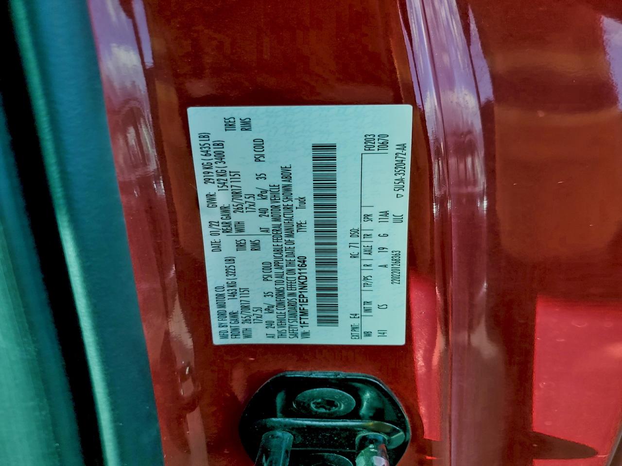 2022 Ford F150 VIN: 1FTMF1EP1NKD11640 Lot: 94330725