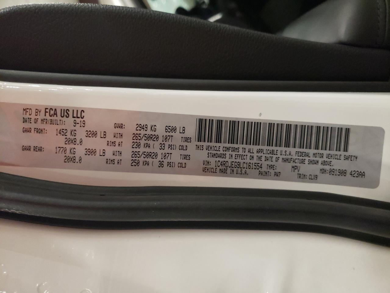 2020 Dodge Durango Citadel VIN: 1C4RDJEG9LC161554 Lot: 93071545