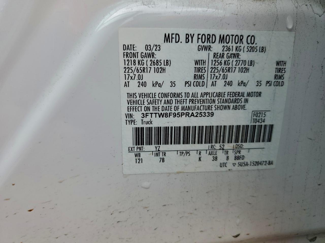 2023 Ford Maverick Xl VIN: 3FTTW8F95PRA25339 Lot: 94187205