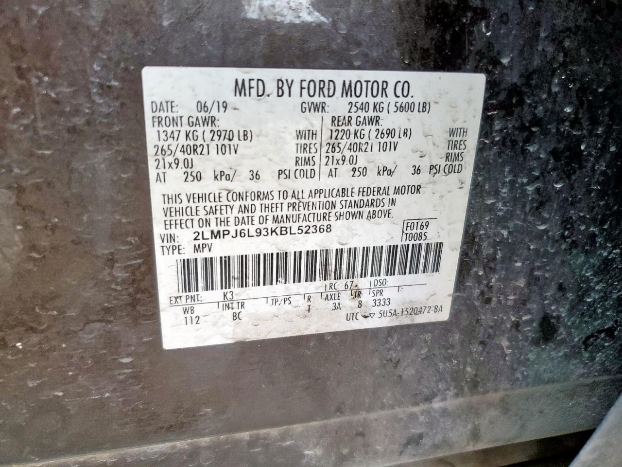 2019 Lincoln Nautilus Reserve VIN: 2LMPJ6L93KBL52368 Lot: 92736305