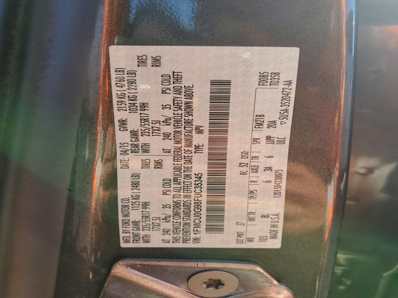 2015 Ford Escape Se VIN: 1FMCU0G98FUC35345 Lot: 92268345