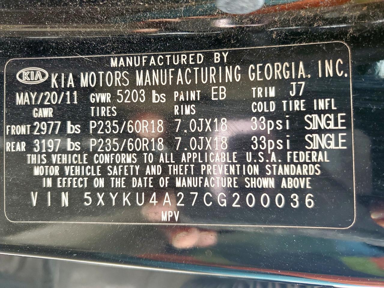 2012 Kia Sorento Ex VIN: 5XYKU4A27CG200036 Lot: 93506005