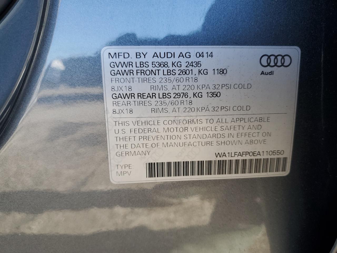 2014 Audi Q5 Premium Plus VIN: WA1LFAFP0EA110550 Lot: 93460645