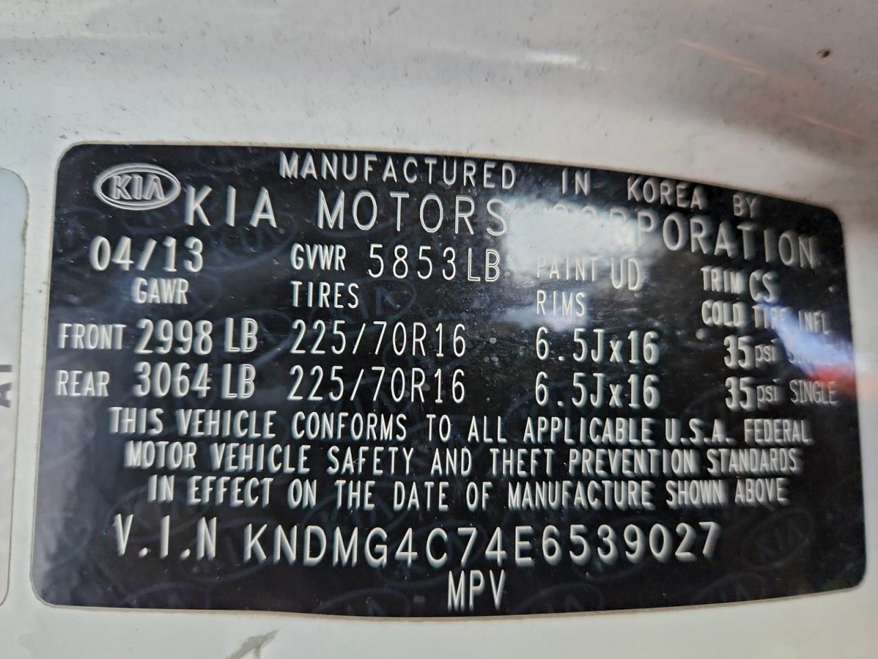 2014 Kia Sedona Lx VIN: KNDMG4C74E6539027 Lot: 94717905
