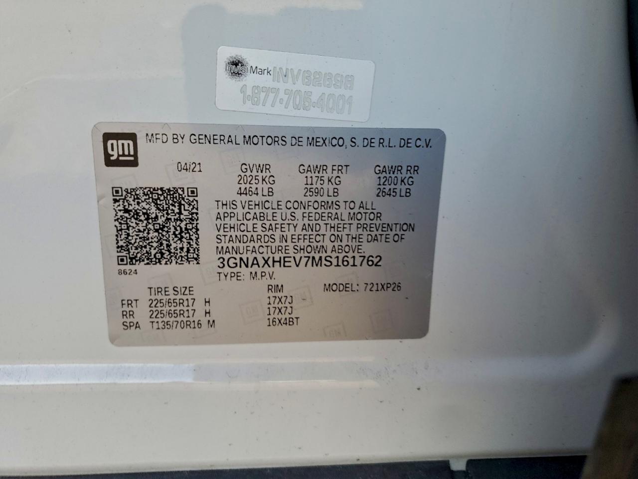 2021 Chevrolet Equinox Ls VIN: 3GNAXHEV7MS161762 Lot: 94714785