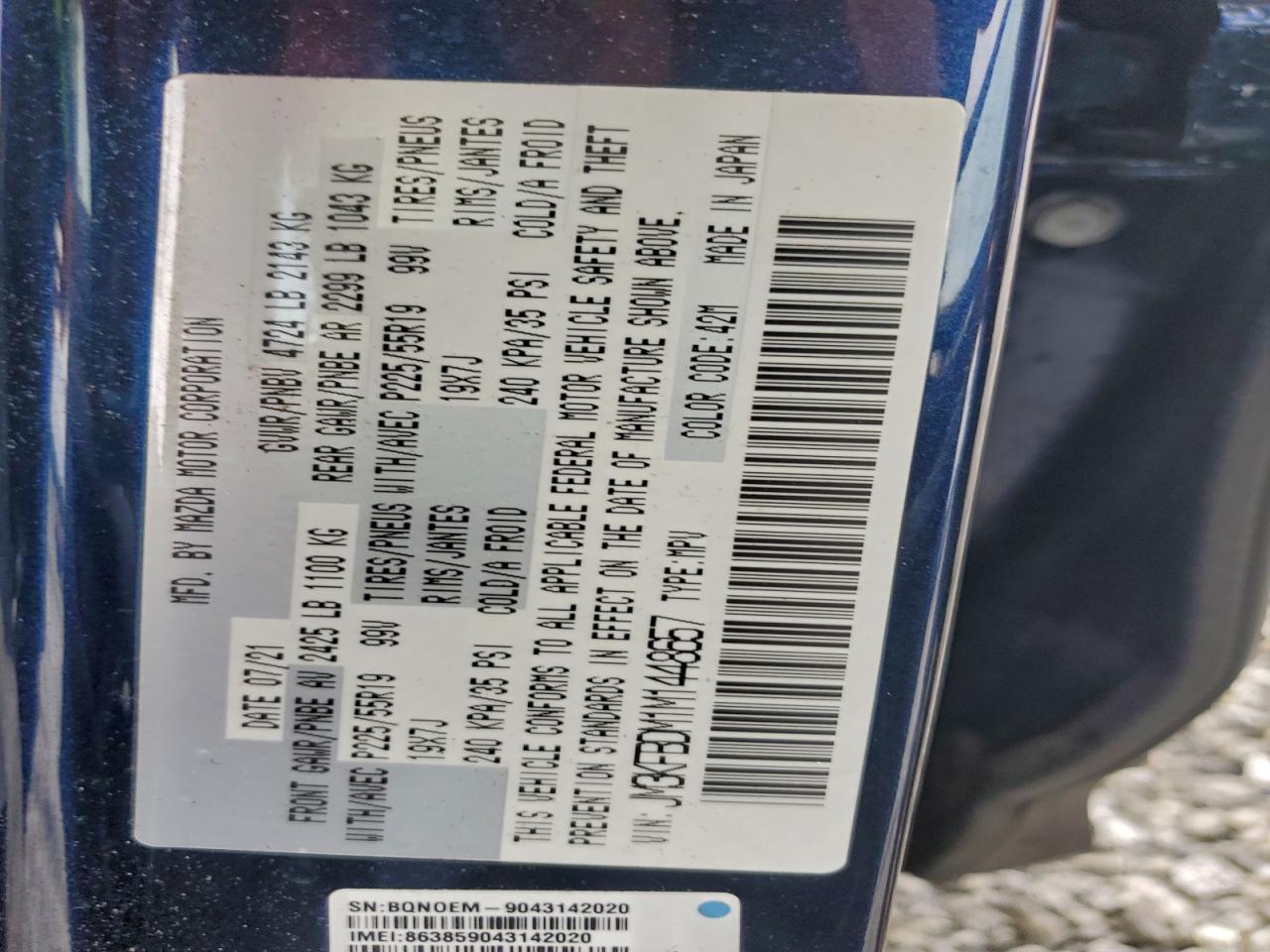 2021 Mazda Cx-5 Grand Touring VIN: JM3KFBDM1M1448657 Lot: 94294165