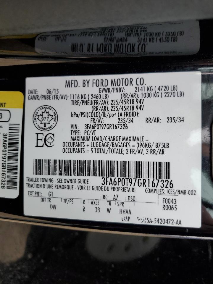 2016 Ford Fusion Se VIN: 3FA6P0T97GR167326 Lot: 91848045