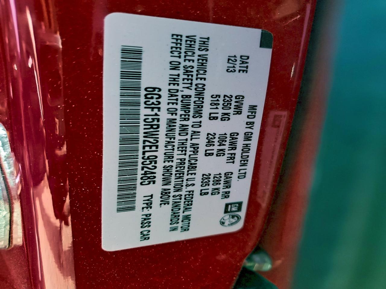 2014 Chevrolet Ss VIN: 6G3F15RW2EL952485 Lot: 93946115