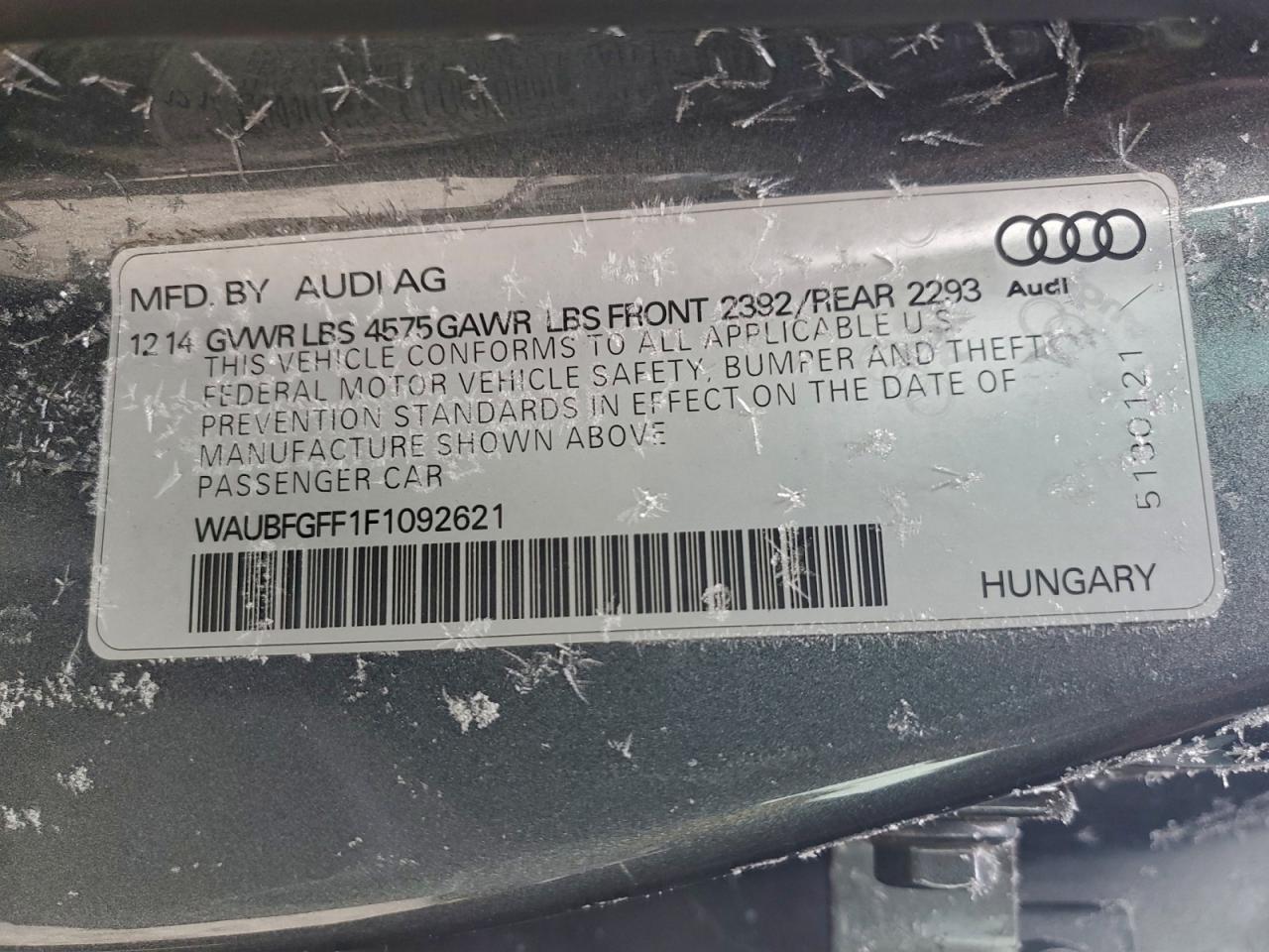 2015 Audi A3 Premium VIN: WAUBFGFF1F1092621 Lot: 93673065