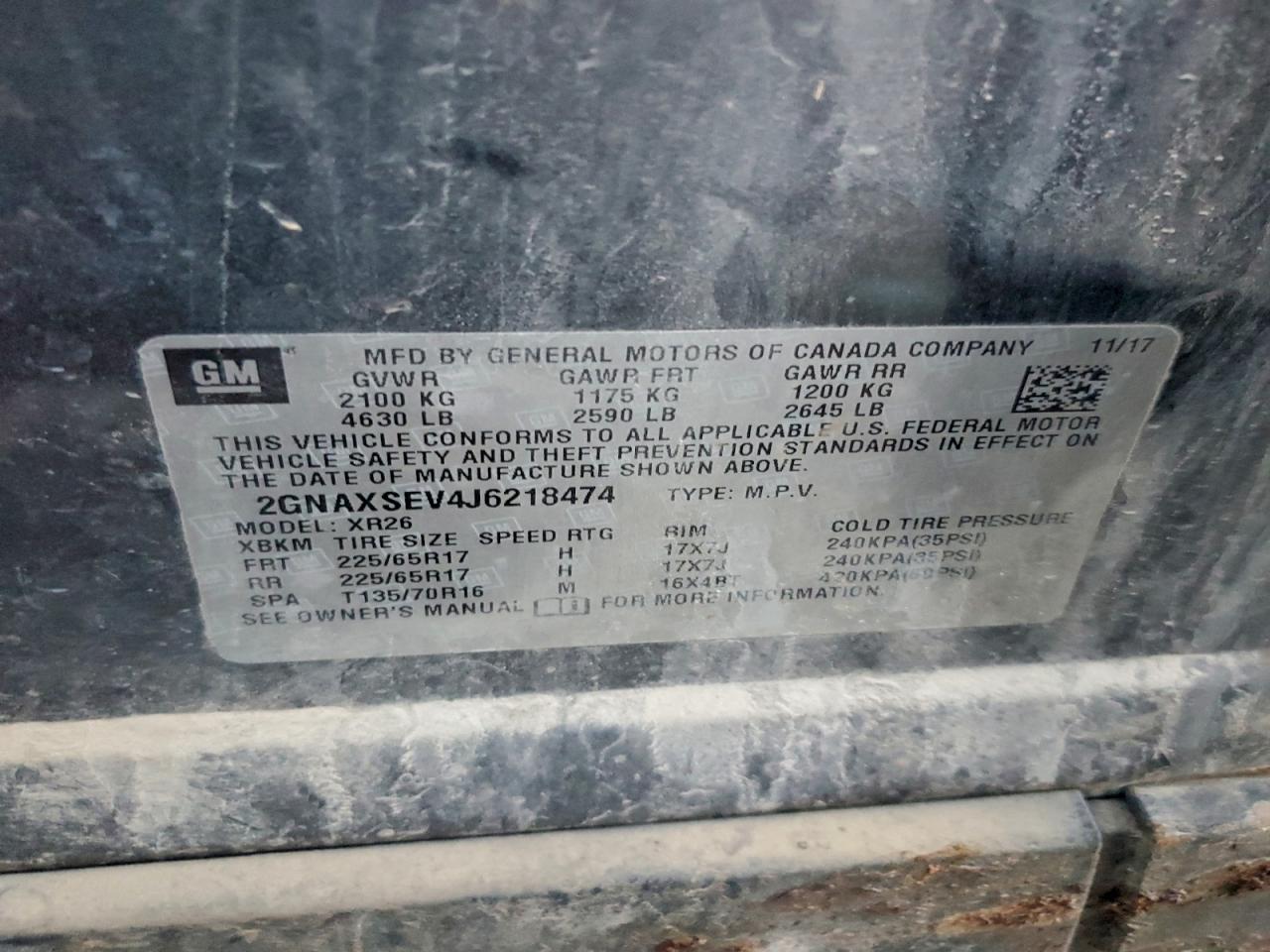 2018 Chevrolet Equinox Lt VIN: 2GNAXSEV4J6218474 Lot: 93874415