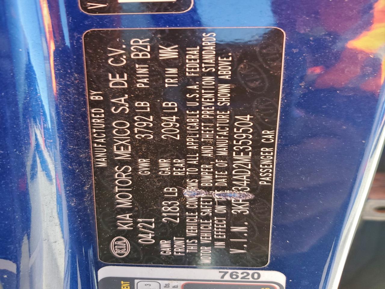 2021 Kia Forte Gt Line VIN: 3KPF34AD2ME359504 Lot: 90849845