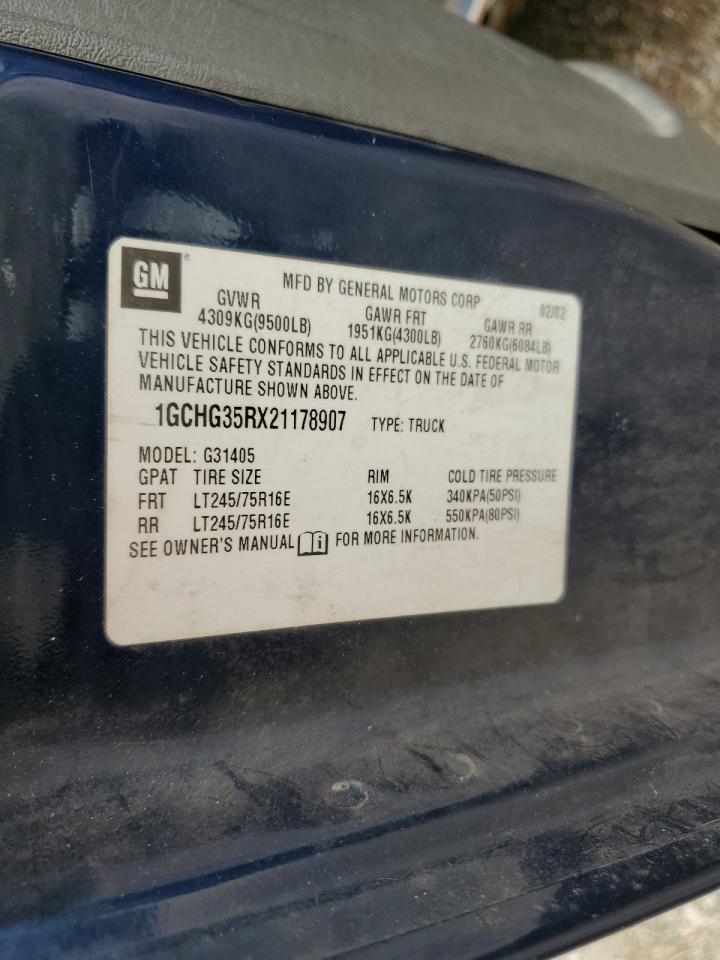 2002 Chevrolet Express 3500 Delivery Van VIN: 1GCHG35RX21178907 Lot: 90838655