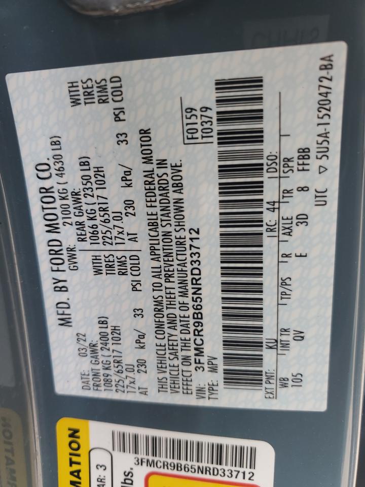 2022 Ford Bronco Sport Big Bend VIN: 3FMCR9B65NRD33712 Lot: 92251865