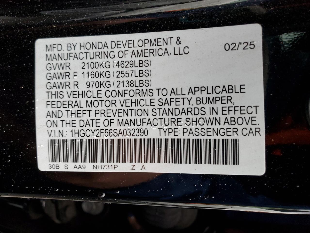 2025 Honda Accord Hybrid Sport VIN: 1HGCY2F56SA032390 Lot: 93693855