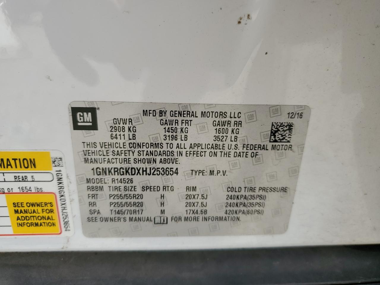 2017 Chevrolet Traverse Lt VIN: 1GNKRGKDXHJ253654 Lot: 91263405