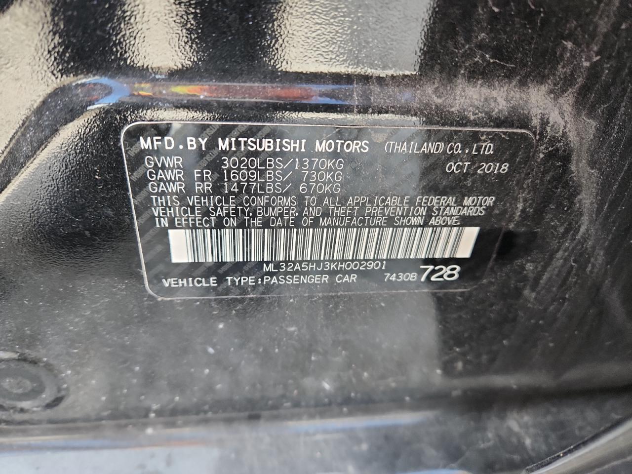 2019 Mitsubishi Mirage Le VIN: ML32A5HJ3KH002901 Lot: 92228855