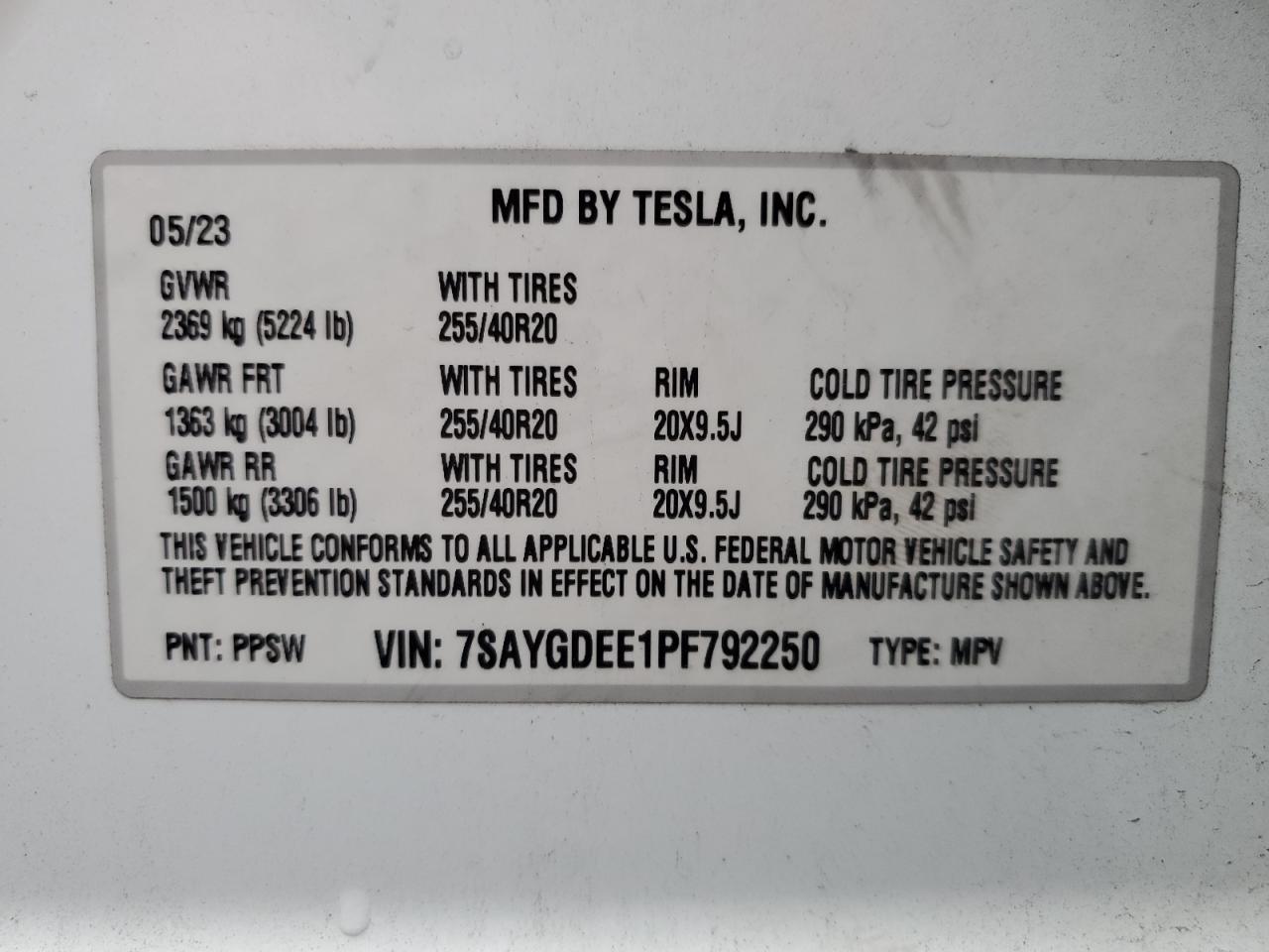 2023 Tesla Model Y VIN: 7SAYGDEE1PF792250 Lot: 91564805