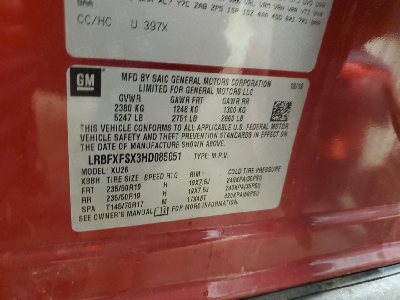 2017 Buick Envision Premium Ii VIN: LRBFXFSX3HD085051 Lot: 93268515