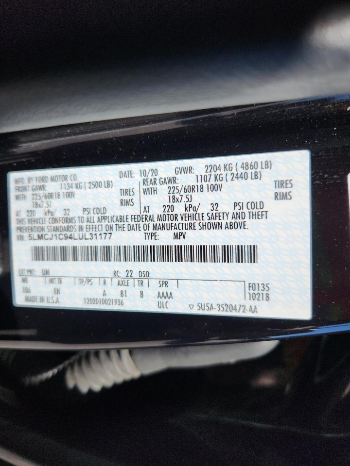 2020 Lincoln Corsair VIN: 5LMCJ1C94LUL31177 Lot: 92532165