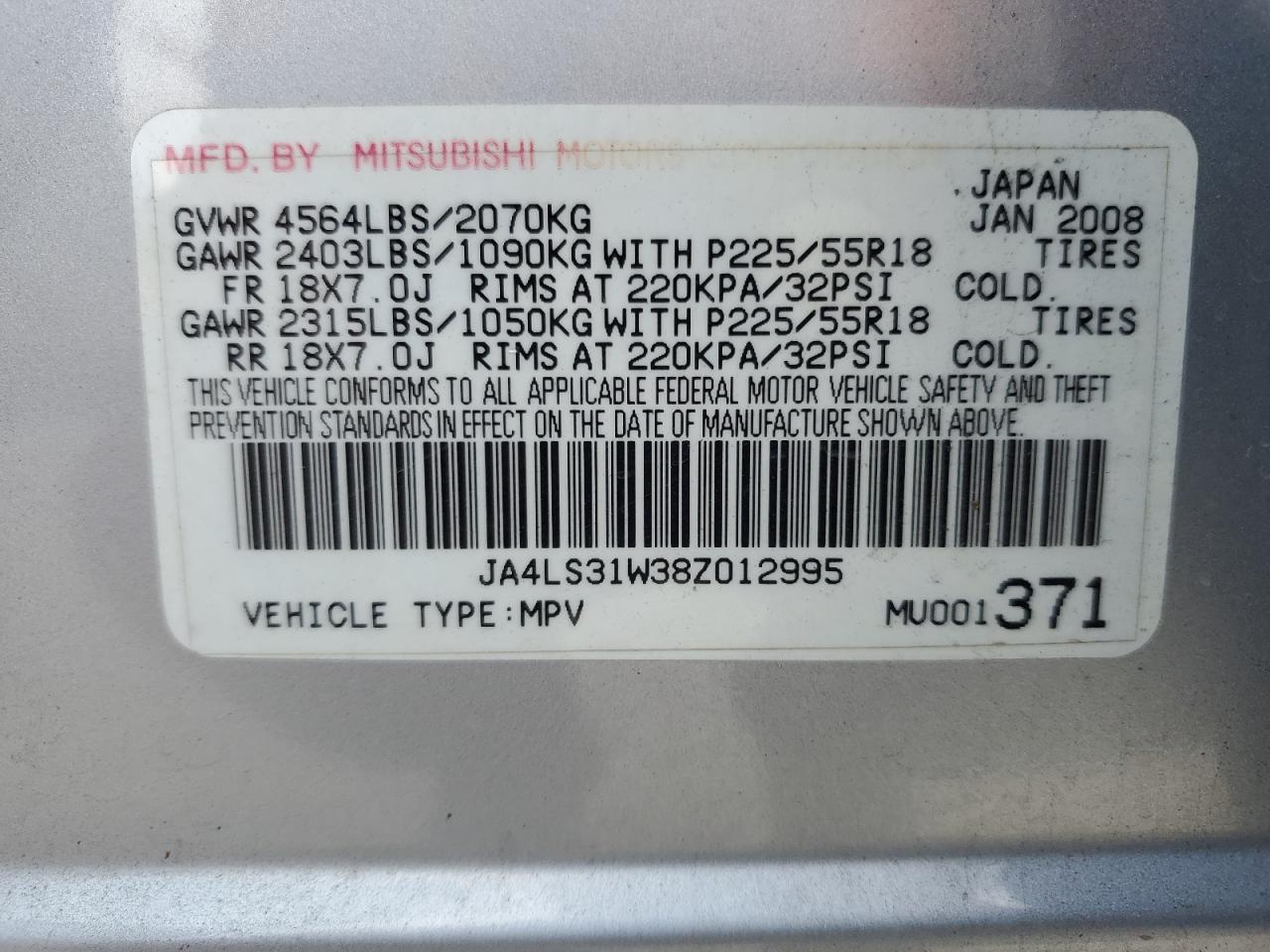 2008 Mitsubishi Outlander Se VIN: JA4LS31W38Z012995 Lot: 93454965