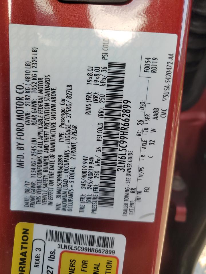 2017 Lincoln Mkz Select VIN: 3LN6L5C99HR662899 Lot: 92309265