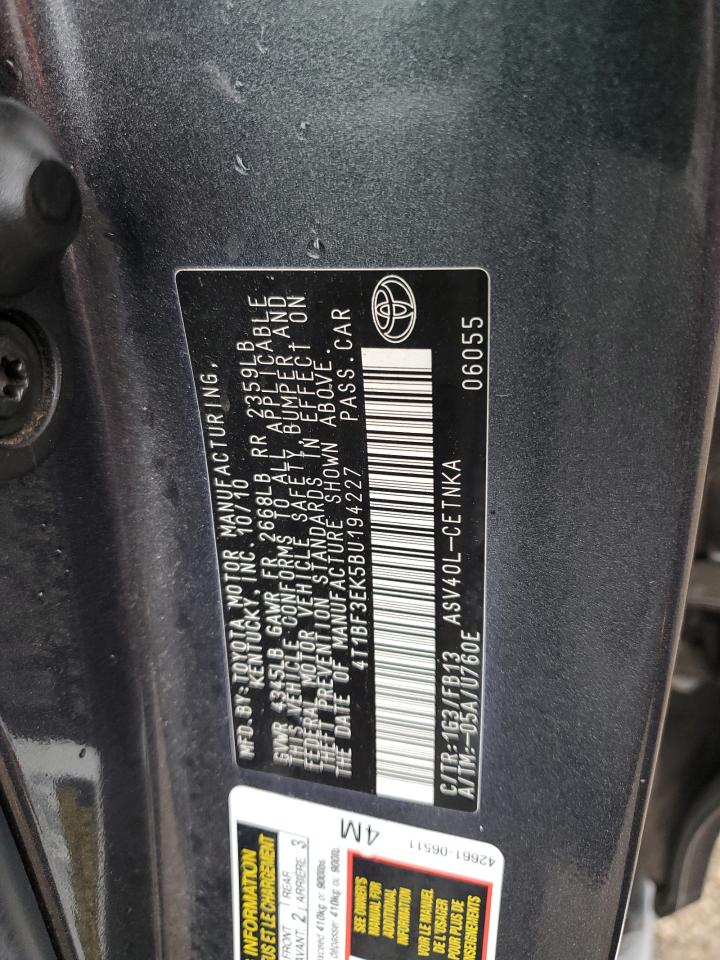 2011 Toyota Camry Base VIN: 4T1BF3EK5BU194227 Lot: 92910515