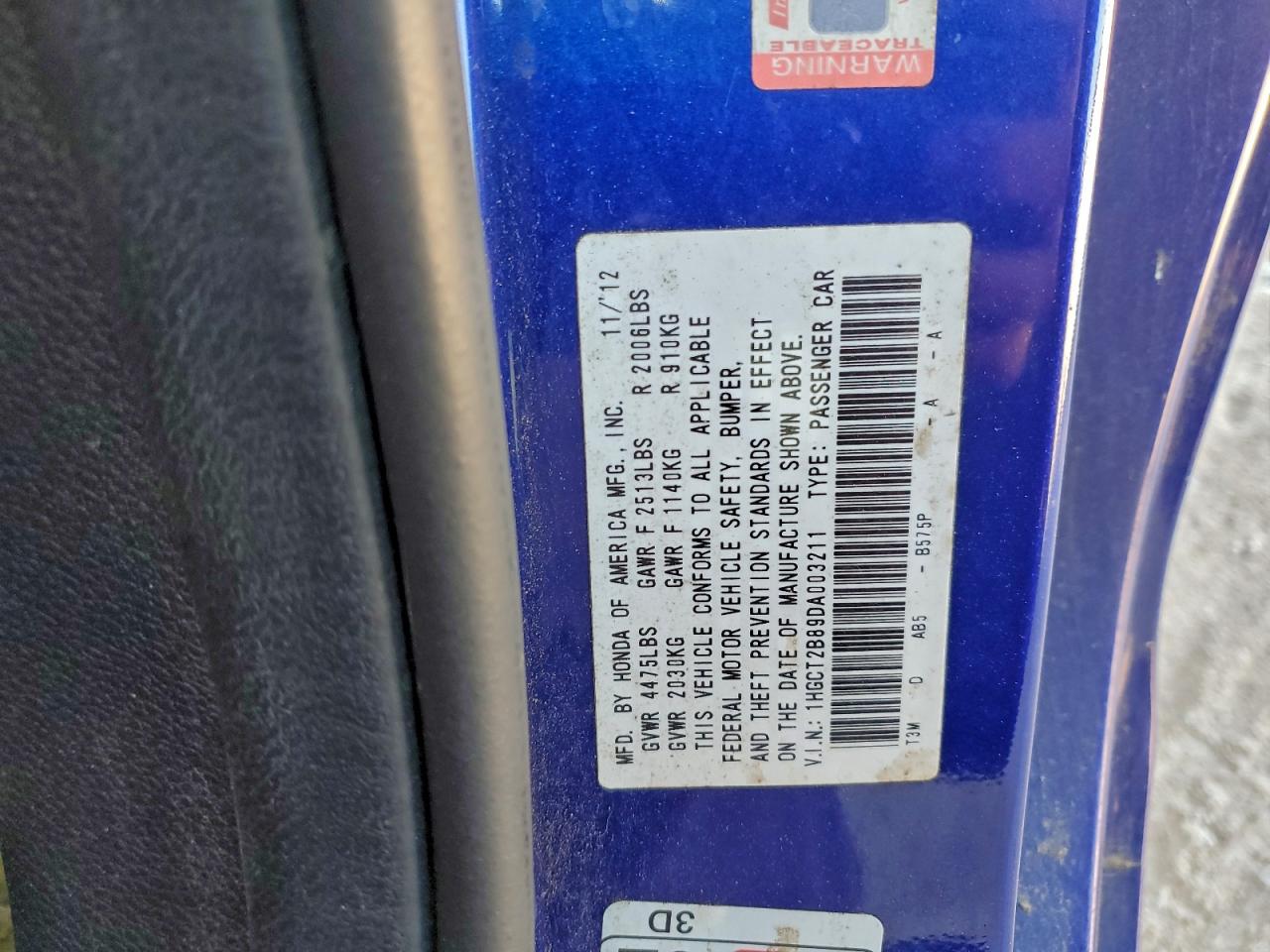 2013 Honda Accord Exl VIN: 1HGCT2B89DA003211 Lot: 94414475