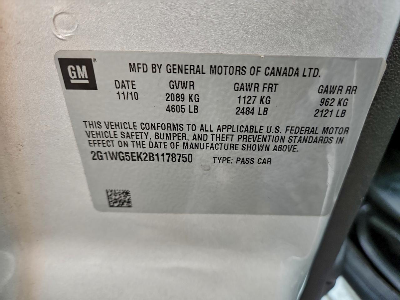 2011 Chevrolet Impala Lt VIN: 2G1WG5EK2B1178750 Lot: 94582675