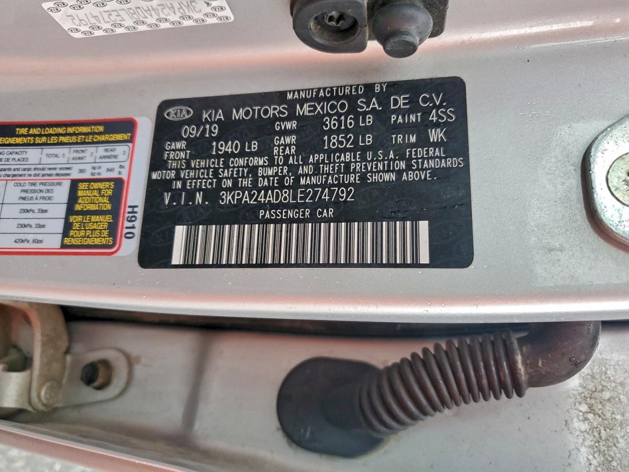 2020 Kia Rio Lx VIN: 3KPA24AD8LE274792 Lot: 94066375