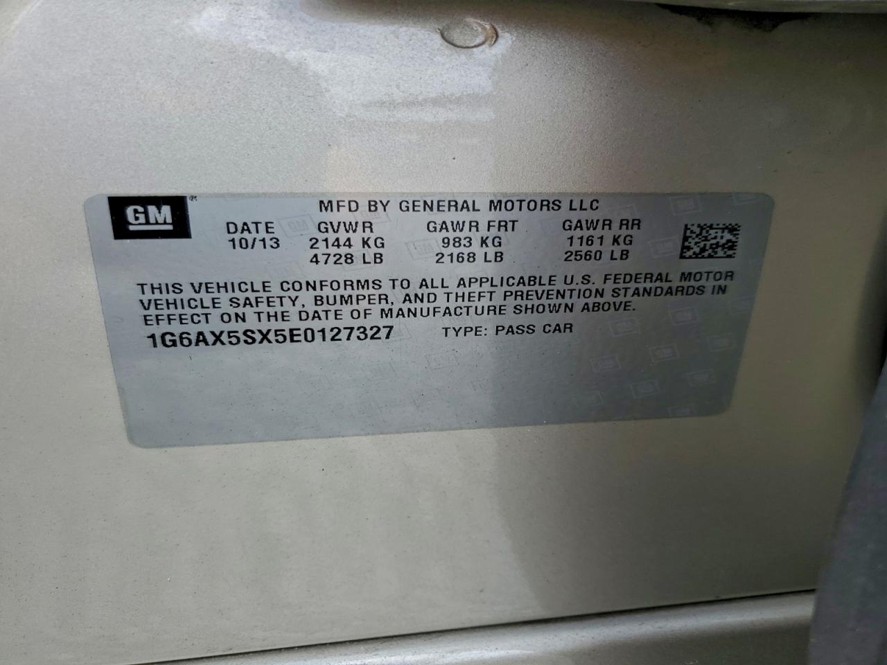 2014 Cadillac Cts Luxury Collection VIN: 1G6AX5SX5E0127327 Lot: 93534805