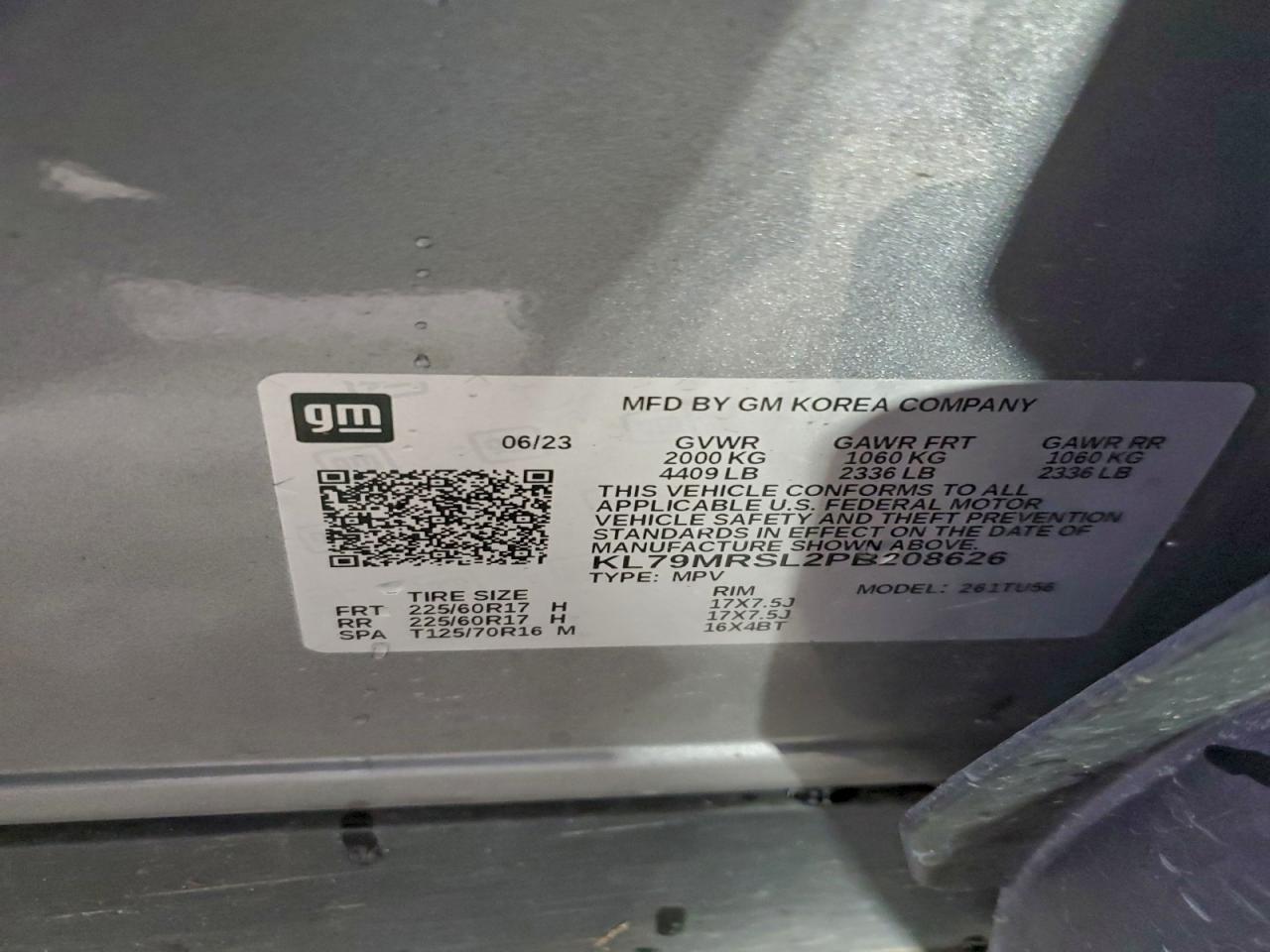 2023 Chevrolet Trailblazer Lt VIN: KL79MRSL2PB208626 Lot: 94390255