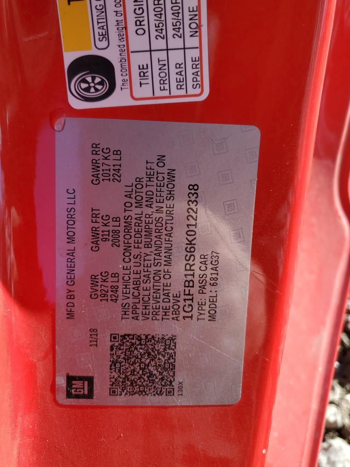 2019 Chevrolet Camaro Ls VIN: 1G1FB1RS6K0122338 Lot: 91864005