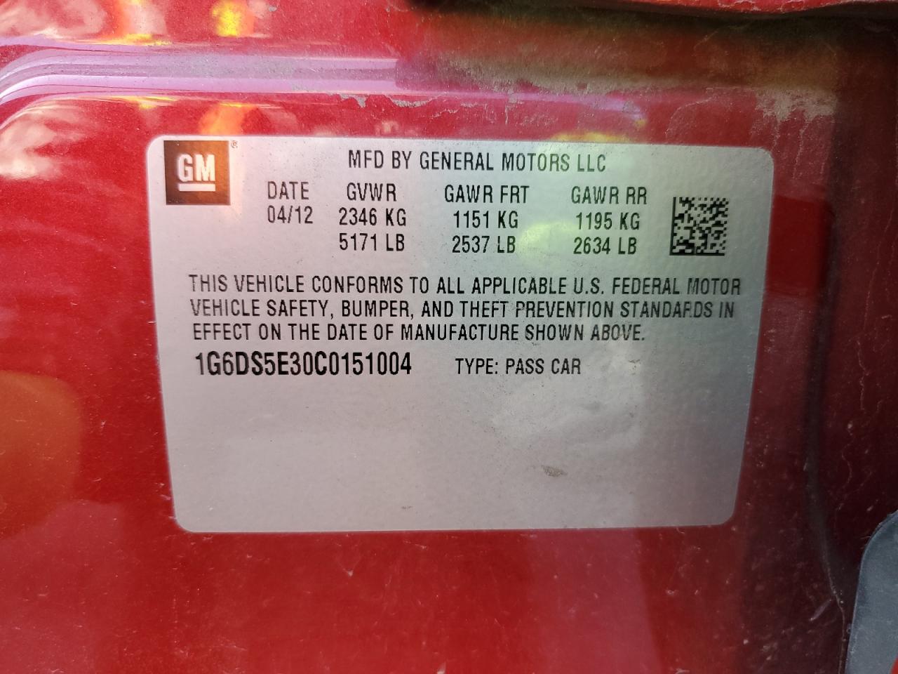 2012 Cadillac Cts Premium Collection VIN: 1G6DS5E30C0151004 Lot: 91237495