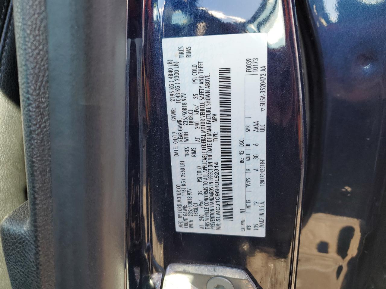 2017 Lincoln Mkc Premiere VIN: 5LMCJ1C96HUL52314 Lot: 92108285