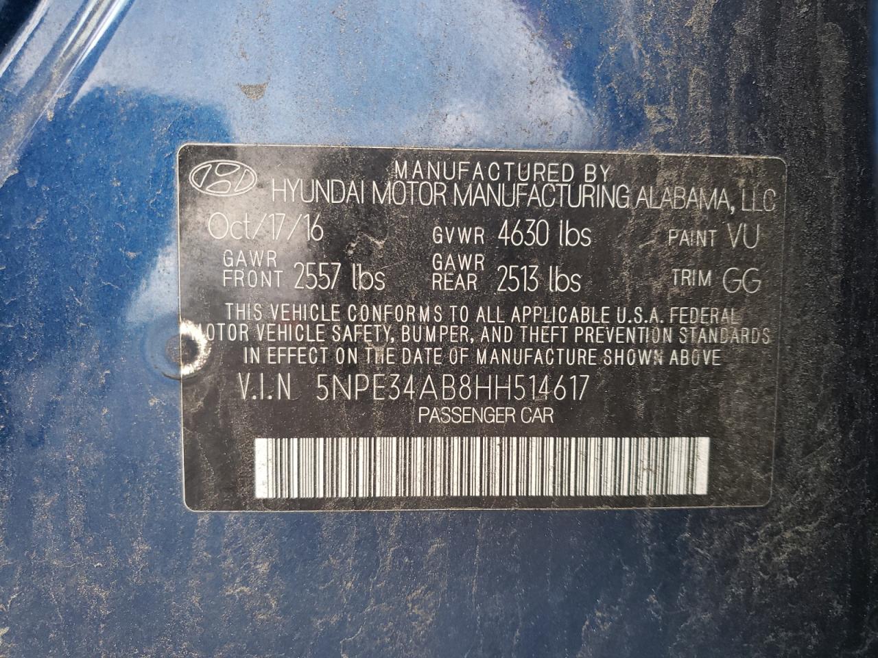 2017 Hyundai Sonata Sport VIN: 5NPE34AB8HH514617 Lot: 93626335